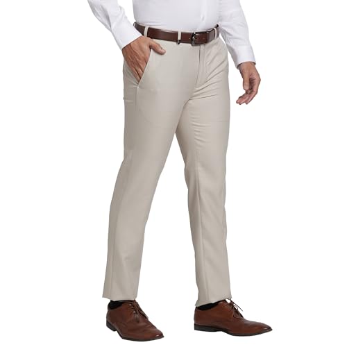 Image of Park Avenue Men's Mid Rise Checks Pattern Super Slim Fit Polyester Blend Flat Front Formal Trouser