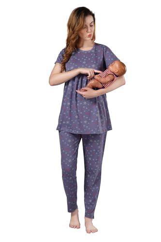Image of Fabme Womens Cotton Pre and Post Pregnancy Maternity Top and Pyjama Set