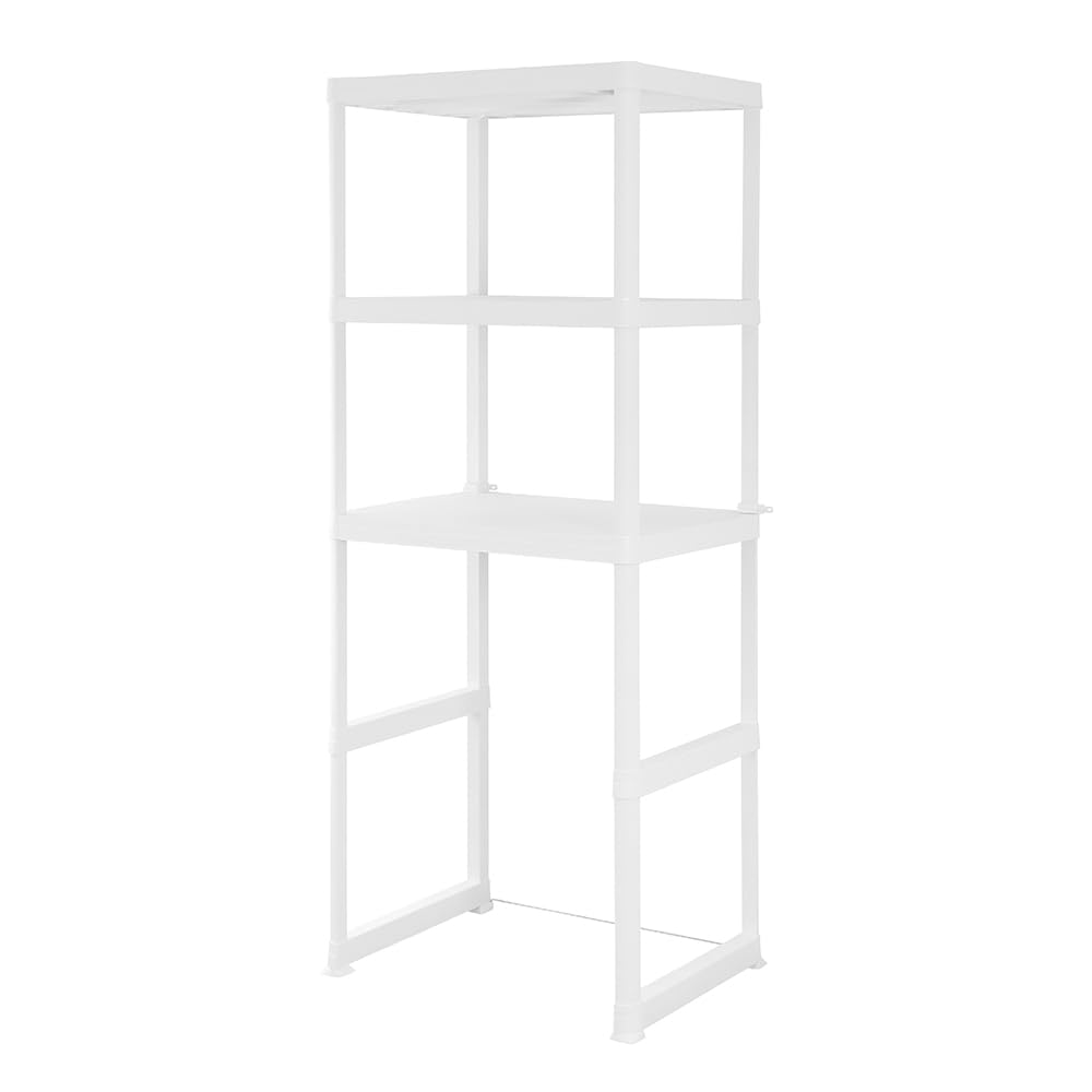 Inbagno Scaffale Sopra Lavatrice E Asciugatrice In Plastica Bianca Con 3 Ripiani Dalla Texture Antiscivolo, L 74 x P 59 x H 186 Cm, In Kit Di Montaggio Facile Da Assemblare