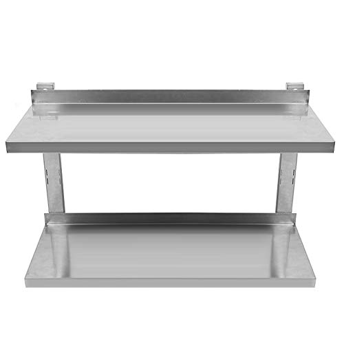 Étagère Murale INOX Cuisine Rangement Cuisine 2 Plateaux (80 cm de Long, éléments pour Montage Mural, Design Moderne, inox-80 * 30 * 40cm-Argent