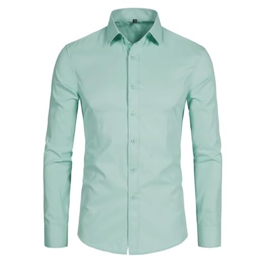BEILU Camisa social masculina elástica slim fit formal manga longa abotoada, Sálvia macia, M