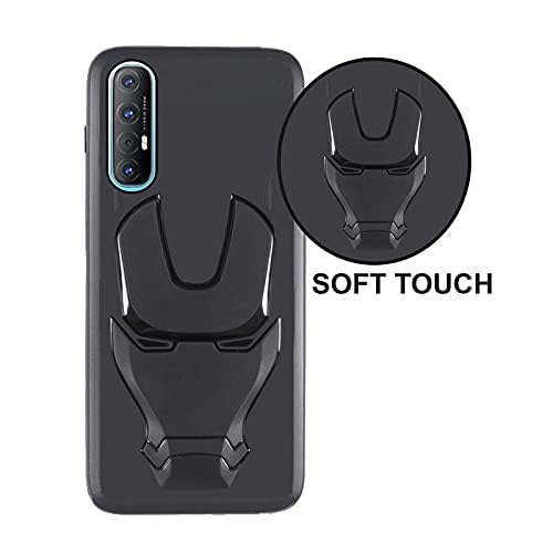 Image of COVERLY Official 3D Smooth Feel Avengers Logo Mask Soft Rugged Grip TPU Silicone Iron Man Engraved Cartoon Movie Engraved Silicone Rubber Matte Strong Back Cover for Oneplus 6T -Black