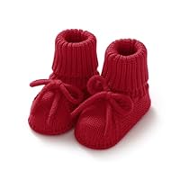 mimixiong Baby Booties Newborn Infant Sock Shoes Hand Knitted Boy and Girl Cozy Shoes (Red, Infant, 0 Months, Age Range, US Footwear Size System, 3 Months, Medium)