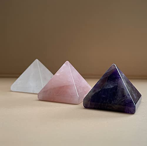 3 pirámides de cuarzo rosa, amatista de cristal de roca, decoración de 4 cm Cover