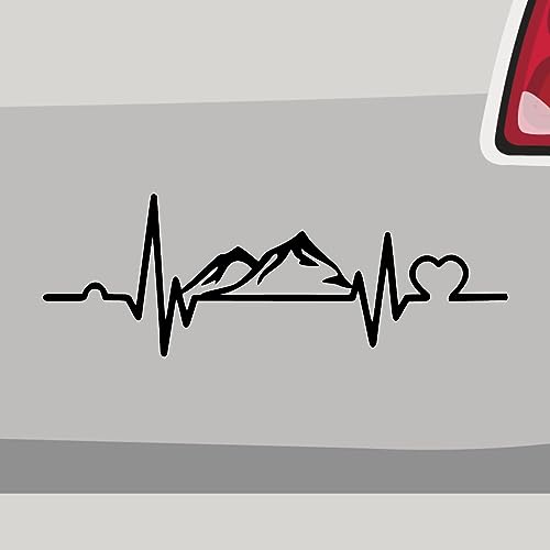 Stickerfreaks Herzschlag Berge Aufkleber Outdoor Sticker Abenteuer Auto Bike Decal Vinyl Alpen Aufkleber Gr&ouml;&szlig;e: 10x3,5cm (S) | Farbe: 70-schwarz | Outdoor Sticker Kleber Deko Tuning Auto-Folie