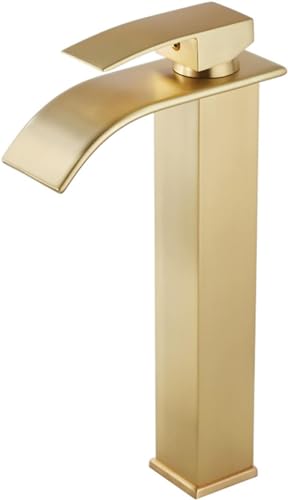 Mitigeur cascade salle de bain en or brossé avec poignée ergonomique