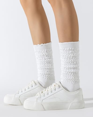 Image of Yawlsow Pilates Socks with Grips for Women Yoga Ruffle Grippy Non Slip Long Slouchy Scrunch Socks for Barre Workout Hospital