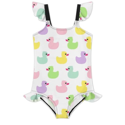 Image of Girls One Piece Swimsuit Cute Alpacas Hearts Stars Ruffles Swimwear Bathing Suits 3-12 Years
