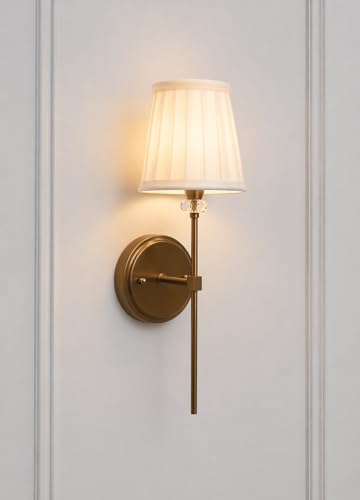 Image of Premium Brass Finish Elegant Fabric Pleated Shade Wall Light for Bedroom, Living Room, Restaurants, Dining, Coffee Shop, Home and Office Decorative Wall Sconce Light Fixture (Without Bulb)