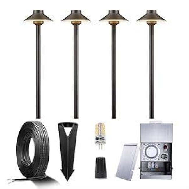 Outdoor Brass Pathway Lights - 12v Low Voltage Landscape Path Lighting Wired, LED Pathlight IP65 Waterproof, Hat-top Black for Outside Walkway Yard with 3W 270LM 2700K Warm White G4 Bulb