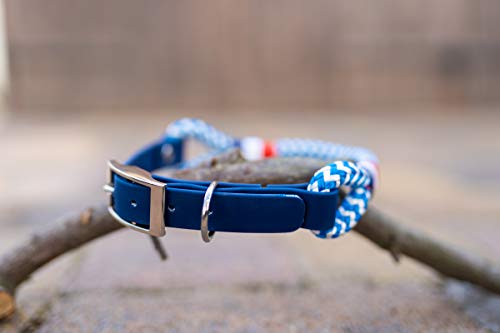Wau-Effekt Tauhalsband für Hunde - 100% Handarbeit - Halsband - Halsung aus robustem Segeltau mit Biothaneverschluss (M, Blau/Weiß - Blau Weiß Rot)