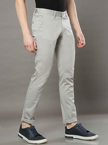 Image of COOL COLORS Men's Light Grey Narrow Fit Cotton Lycra Casual Trouser for Men