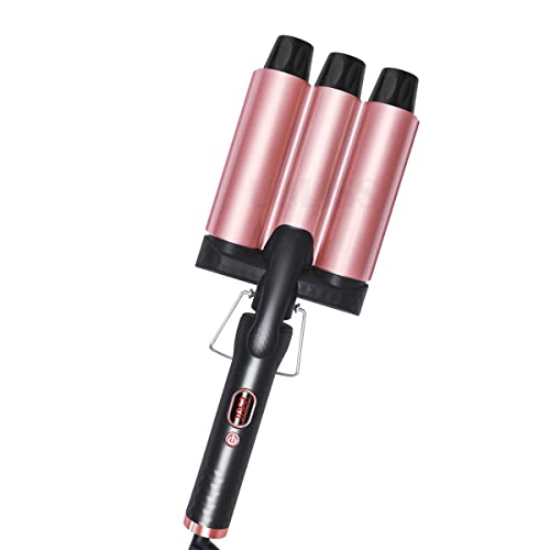 Rizador De Pelo De 3 Cañones,20Mm Varita Rizadora Profesional Con Dos Controles De Temperatura,Rizadores Portátiles De Calentamiento Rápido Para El Cabello Ondulado,Rosado Cover