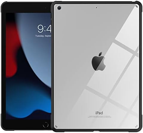 TiMOVO Case For New iPad 9th Generation 2021/8th Gen 2020/7th Gen 2019, Ultra Slim Lightweight Shock Absorbant Flexible TPU Air-Pillow Edge Protective Clear Case for iPad 10.2" case, Black