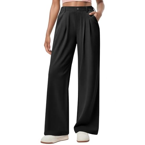 Wide Leg Dress Pants for Women Business Pull On Office Work Pants Loose Fit High Waisted Casual Trousers with Pockets