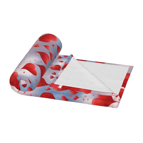 Plaid lit moelleux cœurs rouges couverture canapé hiver cocooning - 4