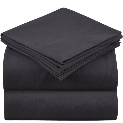 Mellanni 4-Piece Flannel Bed Sheet Set - 100% Heavyweight Cotton, Deep Pockets, Cozy & Breathable (Queen, Gray)