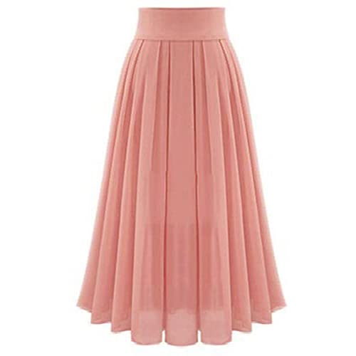 Womens Elastic High Waisted a Line Plain Midi Swing Pleated Skirts Shirring School Girl Uniform Long Skirt2