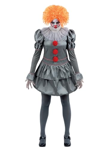Smiffys IT Chapter Two Pennywise Costume for Adults Dress with Neck Ruffle and Tights Grey Officially Licensed Ideal for Halloween Stag and Hen Nights and Playful Fancy Dress