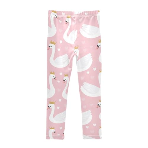 Wusikd Cute Swans Crowns Girls' Leggings Toddler Doodles Hearts Pink Kids Yoga Pants Dance Active Tights 4T2