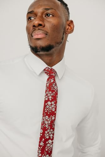 Image of DAZI Men's Skinny Tie Floral Print Cotton Necktie, Great for Weddings, Groom, Groomsmen, Missions, Dances, Gifts.