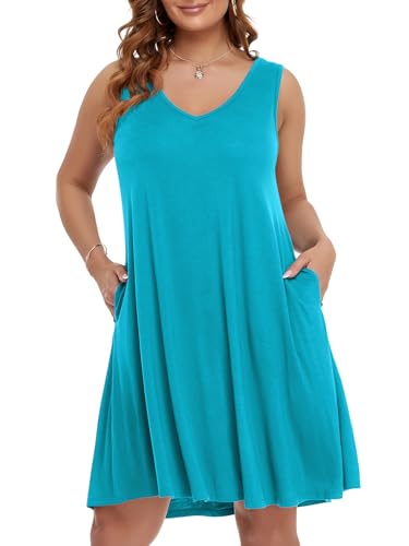 Image of BELAROI Women Casual Summer Beach Dresses Plus Size Sundress V Neck Pockets Swing Tank Dress Cover Ups