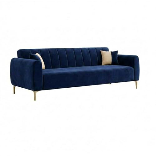 Image of Habibi Rich Velvet Suede 3+1+1 Seater Sofa Set | Spacious Soft Touch Comfort Seating | 5 Person Seating | Modern Living Room Sofa Set (Dark Blue)