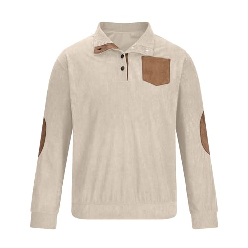 Mens Corduroy 1/4 Button Coat Stand Collar Long Sleeve Warm Sweatshirt Jacket Fashion Sports Outerwear with Pocket3