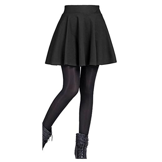 Emma & Giovanni - Mini Corto Elástica Plisada Básica Falda - Mujer (S/M, Negro)