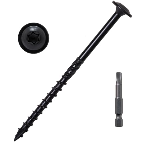 LIONMAX Lag Screws 4 Inch, Structural Wood Screw #14 x 4, 50-PCS Heavy Duty Construction Screw, Rust Resistant, Washer Head, Black Coated Exterior Wood/Lag/Timber Screws, Star Drive with Bit