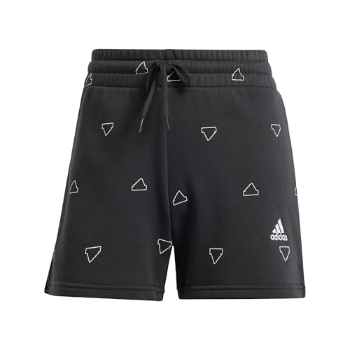 adidas Women's Essentials Monogram Fleece Graphic Shorts Casual, Black, L