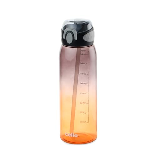 CELLO Inspire Large Sipper Water Bottle, 900ml Black | Food Grade, Leakproof, Easy to Carry | Gym Straw Water Bottle For Fitness, Office, School, Spor