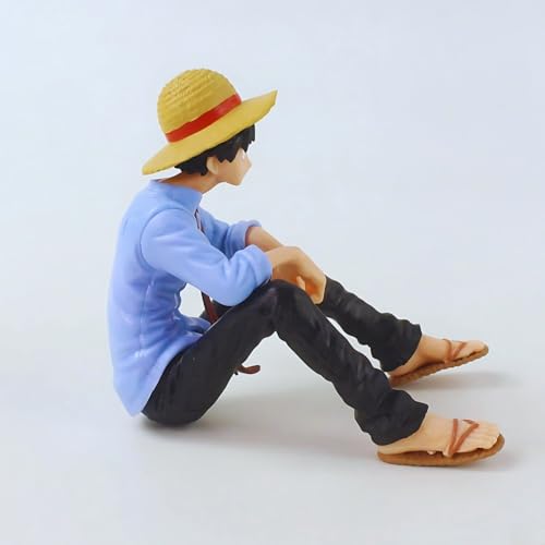 Image of Premium Action Figures Collectible for Office Desk, Study Table, Car Dashboard, Decoration for Anime Lovers, Fans, Kids, Collectors (Luffy Sitting Blue Shirt)