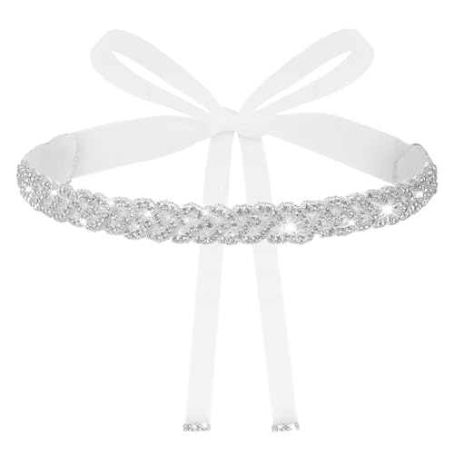 Handcrafted Bridal Belt, Rhinestone Belt for Women, Sparkly Wedding Dress Belts, Glitter Bridal Belts for Formal Dress & Jeans, Glitter Ribbon Sash(Beige)