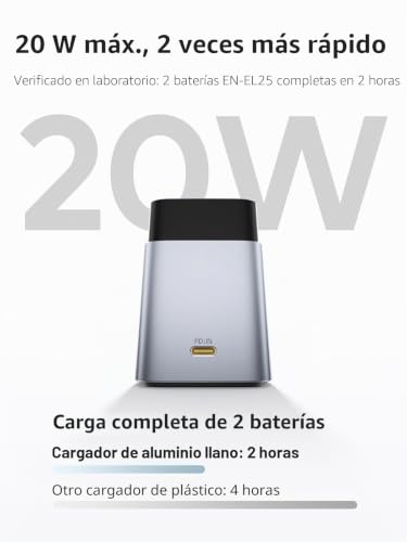 Cargador rápido EN-EL25 doble ranura USB-C con disipación de calor para Nikon Z50 II Z30 ZFC 2
