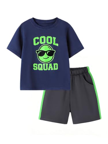 Image of HILEELANG Toddler Boy Summer Outfit Set 2 Piece Short Sleeve T Shirt and Short Soft Breathable Cotton Clothing Sets 2-7T