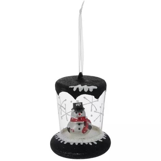 Robert Stanley Black Glitter Snowman Snow Globe Glass Christmas Ornament