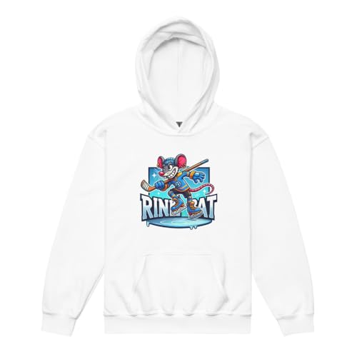Rink Rat Youth Hockey Hoodie | Heavy Blend Warm Fleece Sweatshirt | Funny Ice Rink Hoodie for Boys & Girls | No Drawcords