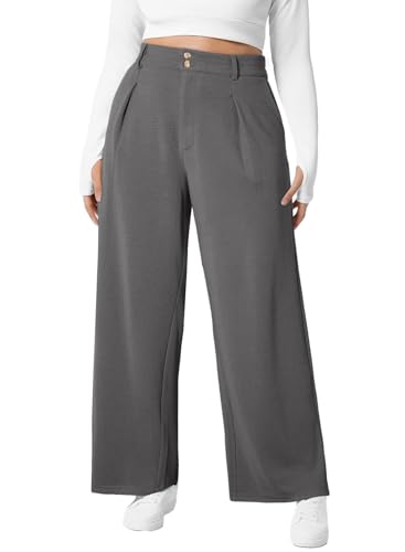 Eytino Plus Size Dress Pants for Women Fashion 2026 Winter Casual High Waisted Business Work Wide Leg Trousers for Office,4X Dark Grey