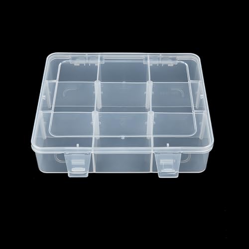 Image of 2 PCS Clear Plastic Organizer Box Container Craft Storage with Adjustable Dividers (9 Girds) for Small Items and Bead Rings Jewelry Display Organizer Size 7.24 x 6.1 x 1.65 in