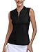 Golf Polo Shirts for Women Sleeveless 1/4 Zipper Quick Dry Athletic Workout Tank Tops Tennis Shirt Black M