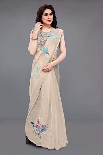 Image of MIRCHI FASHION Women Saree Organza Printed | Traditional Semi-Transparent Festive Sari with Unstitched Blouse Piece