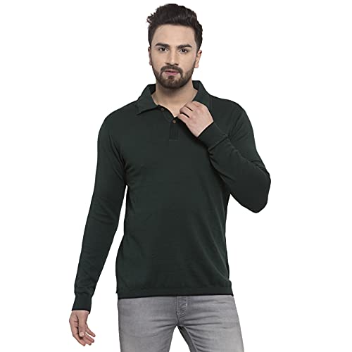 Image of Kalt Mens Basic Solid Full Sleeves Polo Cotton Blend Knitted Regular Fit Polo-Neck T-Shirts with Collar Stylish