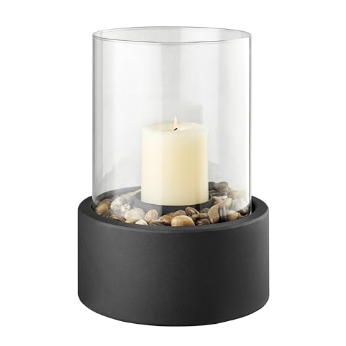 Danya B. Tabletop Pillar Hurricane Glass and Metal Candleholder with Decorative Pebble Base - Small or Large (Small)
