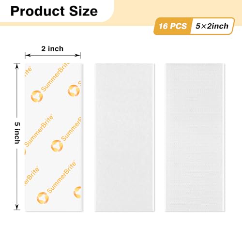 Image of SummerBrite 16 Pairs Heavy Duty Hook and Loop Strips 2 x 5 Inch White, Industrial Grade Sticky Back Mounting Tape, Large Double Sided Fasteners for Office & Home Organization