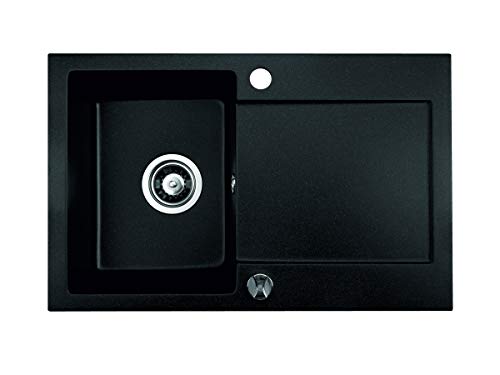 Granitspüle mit Siphon | Schwarz Metallic | 67cm x 43cm | Spülbecken für Unterschrank ab 45cm | Kuchenspüle Cordeo67 aus Granit, Einbauspüle mit Ablaufgarnitur Überlauf von Brenor Cover