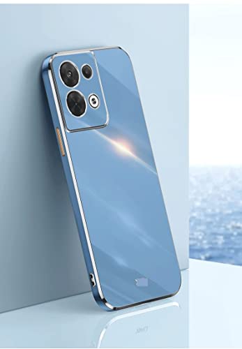 Image of Apurb Store for Oppo Reno 8 Pro 5G Plating Square Gold Frame Phone Case Luxury Soft Silicone Back Cover (for Oppo Reno 8 Pro 5G, Blue)