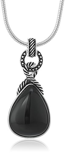 Napier "Jet Hour" Silver-Tone/Jet Teardrop Pendant Necklace, 16" #TOP30