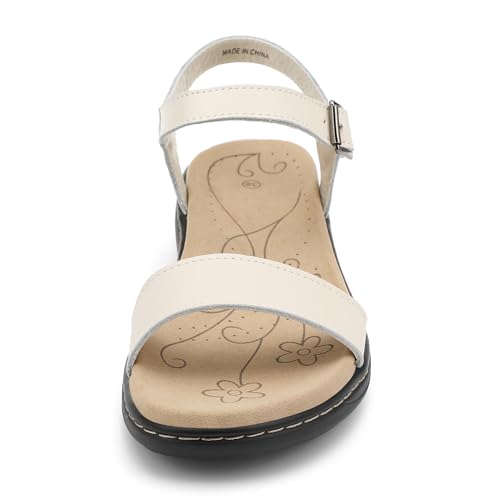 Image of Women's Classic Flat Sandals Leather Open Toes Memory Foam One Band Ankle Strap Adjustable Slip On Shoes