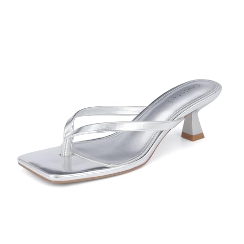 Image of Goderci Kitten Flip Flop Thong Low Heels for Women Square Open Toe Slip On Heeled Sandals